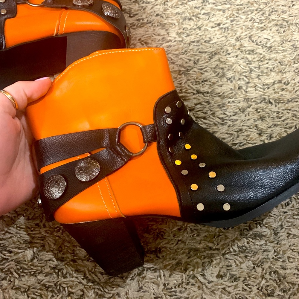 Handmade Orange & Black Western Boots